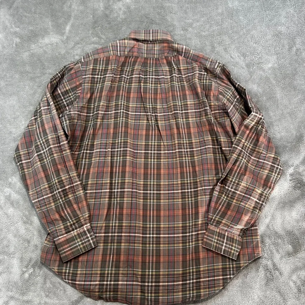 Polo Ralph Lauren Mens Classic Fit Plaid Button Down Shirt Brown Olive Medium